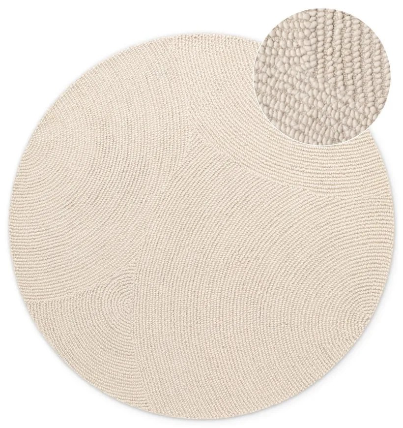 Wełniany okrągły dywan tkany ręcznie w jasnym naturalnym kolorze ø 150 cm Eleni Natural White – Hanse Home