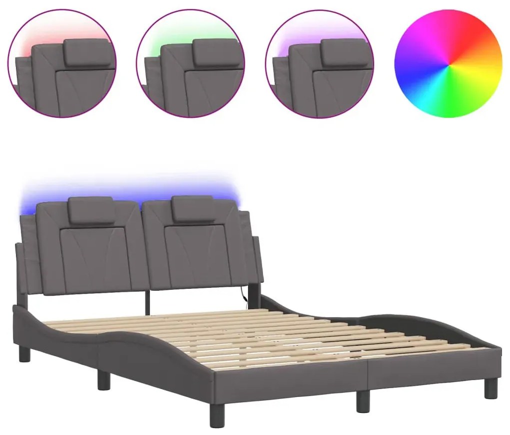 Tapicerowane szare łóżko z podświetleniem LED 140x200 - Izmo 5X
