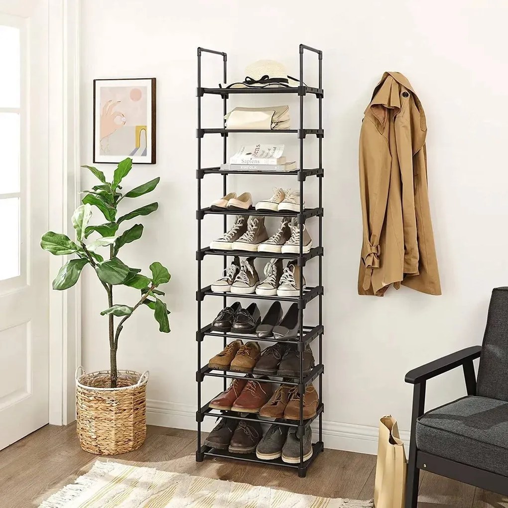 SongmicsHome Półka na buty TUBE, 10 półek, 45x30x174cm, czarna