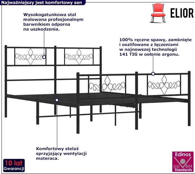 Czarne metalowe łóżko małżeńskie 160x200cm F6-C78