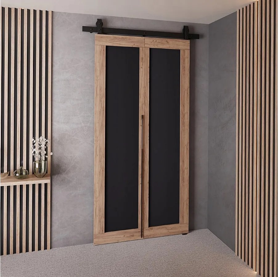 Drzwi Przesuwne QUDIO M1 Dąb Craft Złoty + Czarny 80