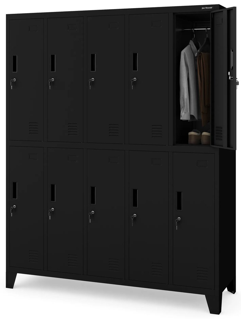 Szafa socjalna BHP ubraniowa 10-drzwiowa czarna: BARTEK 1360 x 1720 x 450 mm
