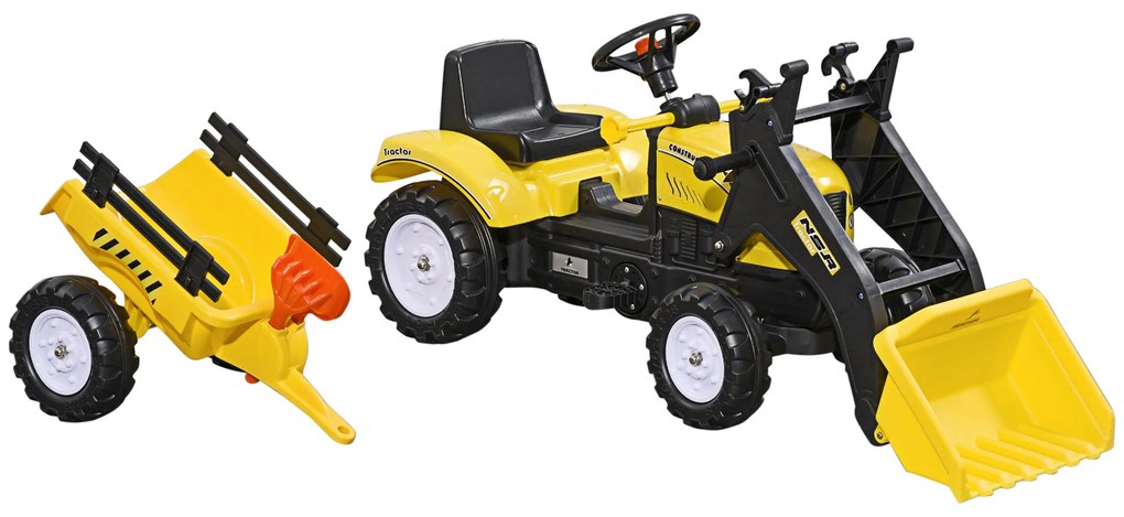 HOMCOM Dziecięcy ładowacz, sterowalny ładowacz czołowy, od 3 lat, napęd na pedały, Żółty/Czarny