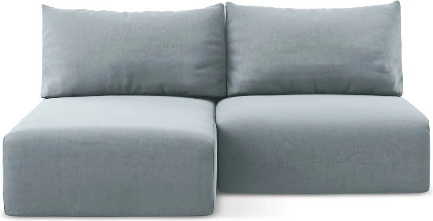 Niebieski aksamitny rozkładany narożnik ze schowkiem (lewostronny/z szezlongiem) Kalena – Makamii