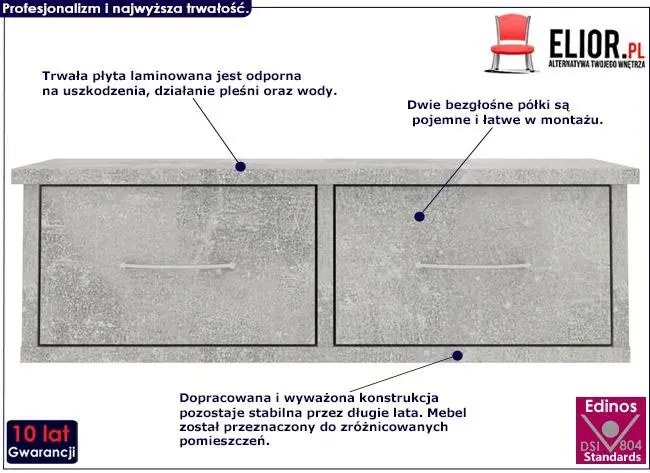 Półka ścienna z szufladami Malino 2X - szarość betonu