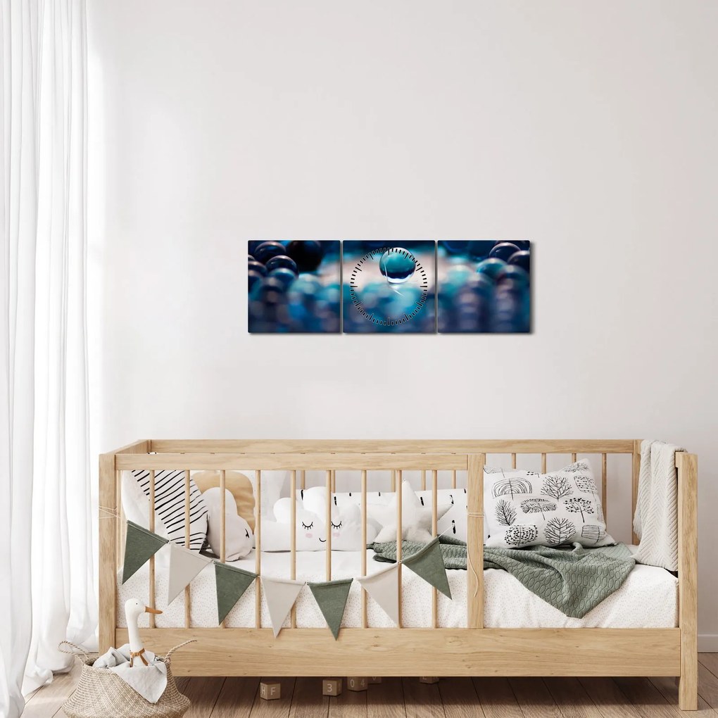 Obraz - Niebieskie kuleczki (z zegarem) (90x30 cm)