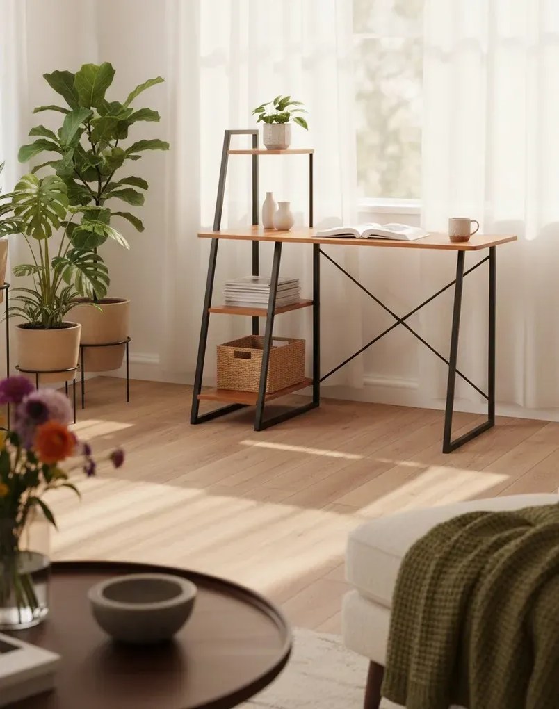 Loftowe biurko z regałem ciemny brąz R3-L71