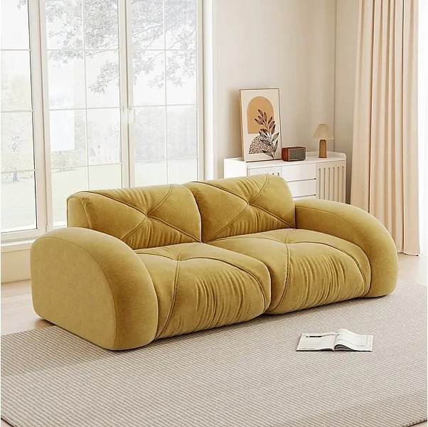 Canapé 2 places modulable en tissu chenille, 204x95x76cm, Jaune