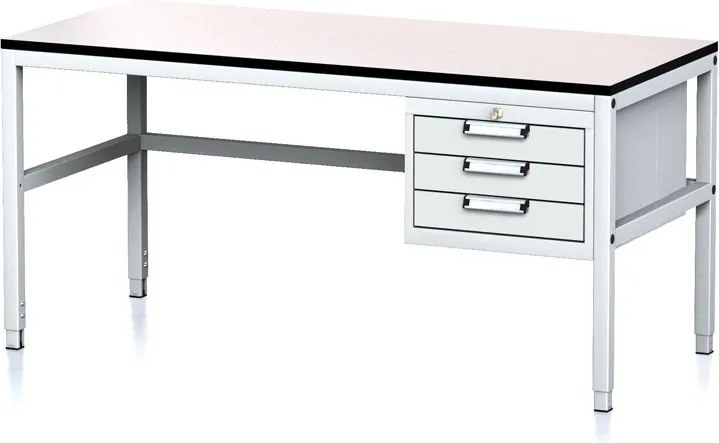 Stół warsztatowy MECHANIC II, 1600 x 700 x 745-985 mm, 3 kontenery szufladowe, szary