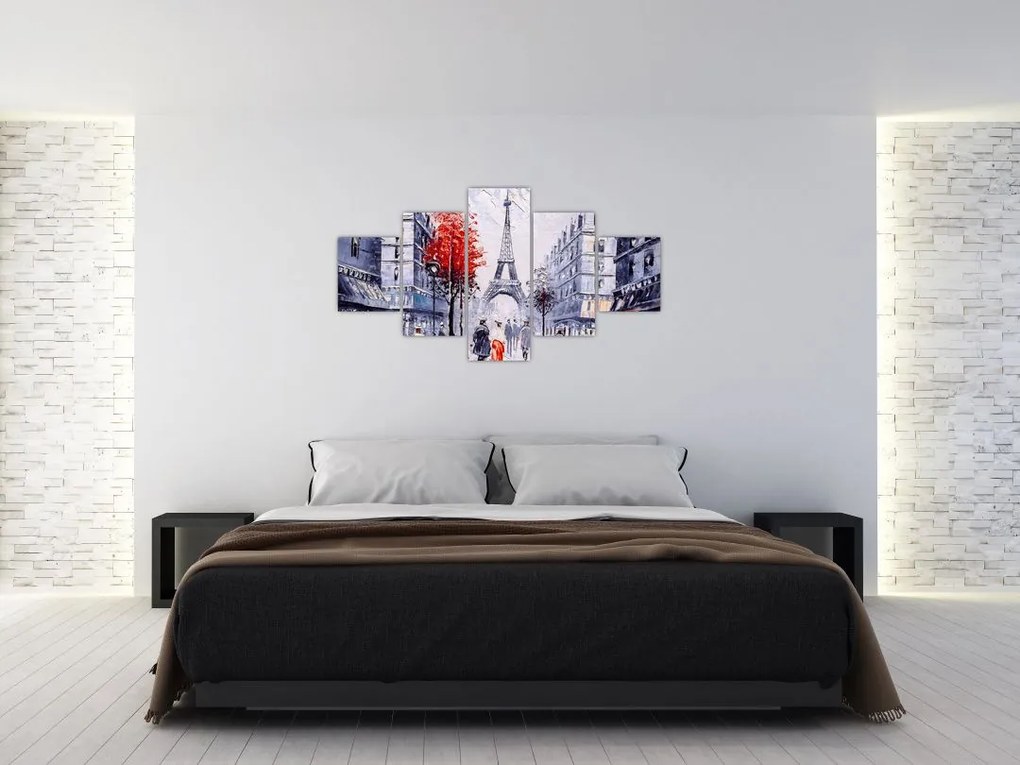 Obraz ulicy w Paryżu, obraz olejny (125x70 cm)