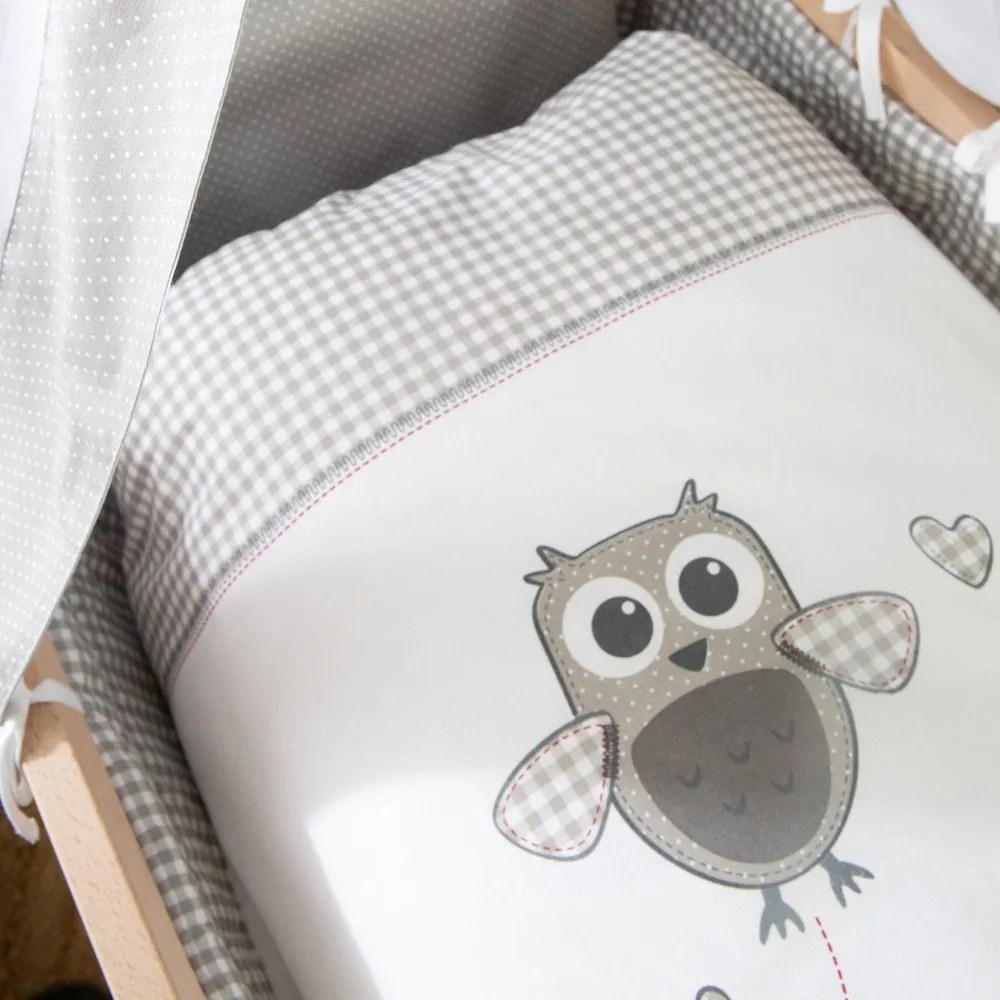 Kołyska z litego drewna bukowego na kółkach/z baldachimem 40x90 cm w naturalnym kolorze Adam and Owl – Roba