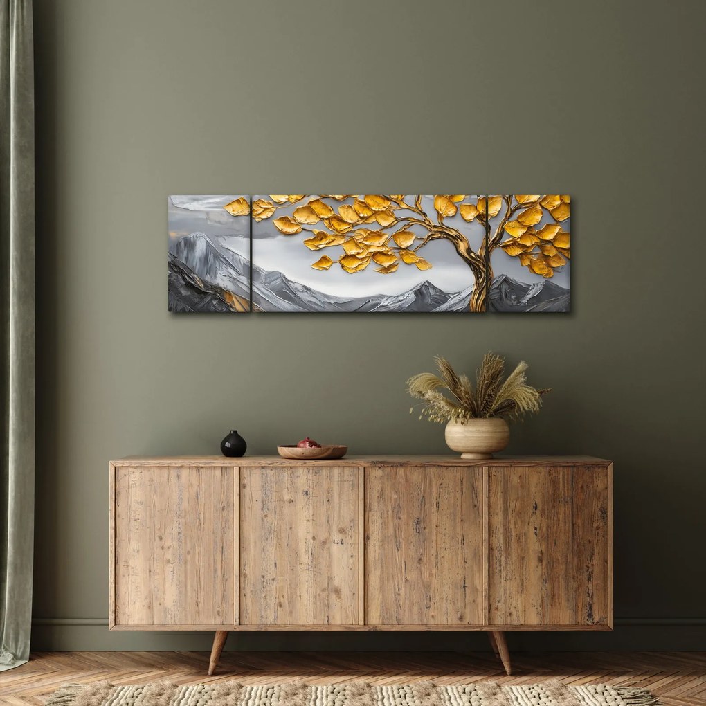 Obraz – Drzewo ze złotymi liśćmi (170x50 cm)