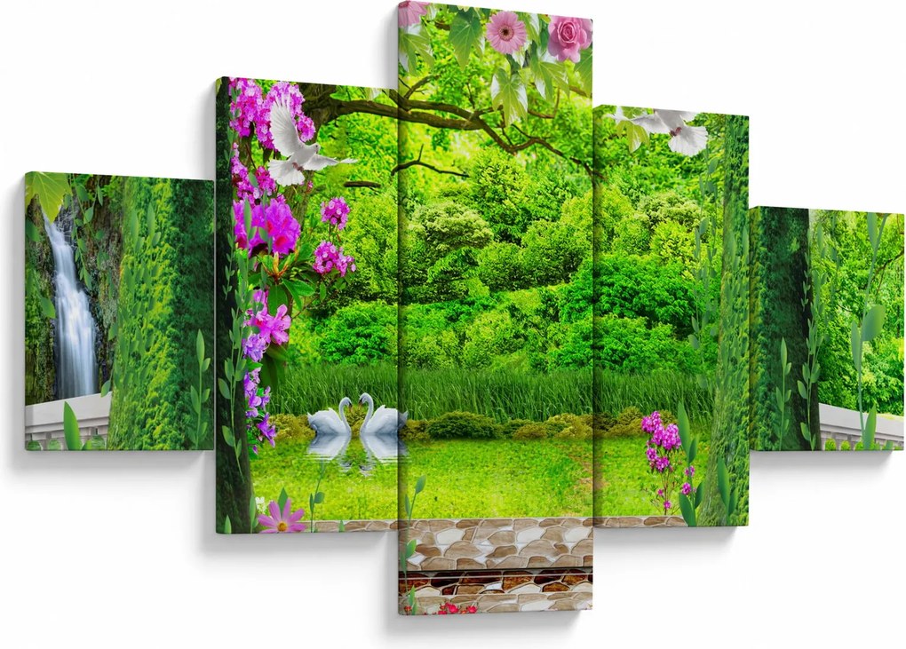 Obraz - Magiczny ogród z łabędziami (125x70 cm)