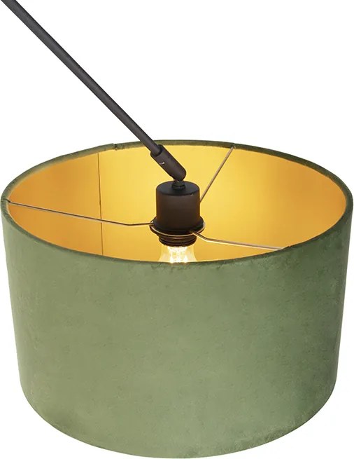 Lampa wisząca czarna z zielonym aksamitnym kloszem ze złotem 35 cm - Blitz
