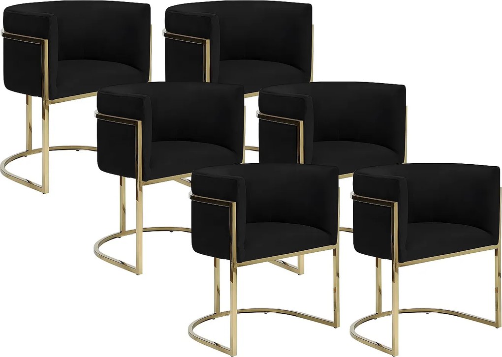 Zestaw 6 krzeseł z podłokietnikami – welur i metal – Czarny i złoty – PERIA marki Pascal Morabito