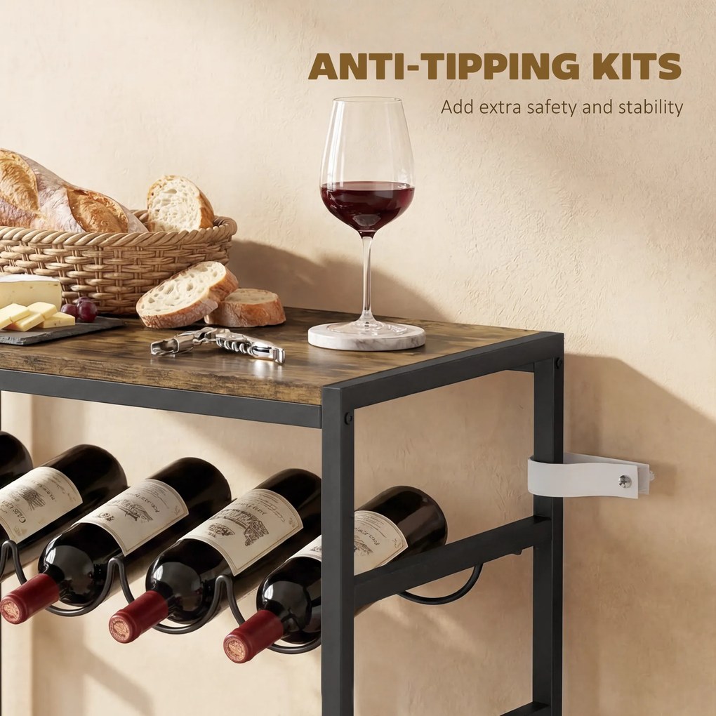 HOMCOM Stojak na wino na 30 butelek wolnostojący stojak z metalu do piwnicy, magazynu, 59 x 30 x 88,5 cm Rustykalny brąz | Aosom PL