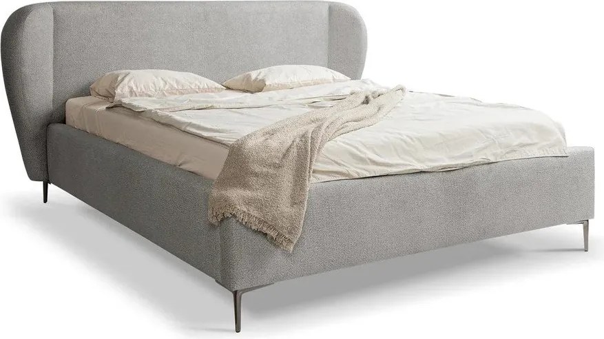Jasnoszare tapicerowane łóżko dwuosobowe ze stelażem 160x200 cm Makana – Makamii