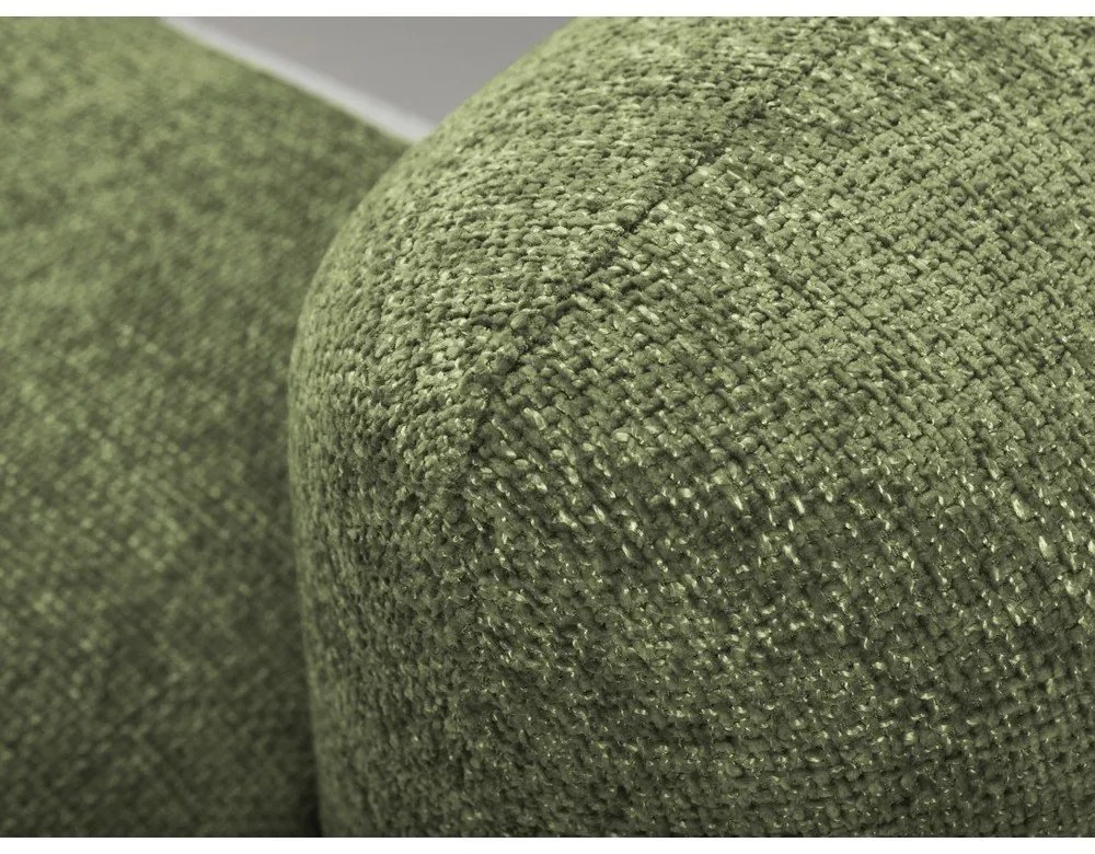 Zielony narożnik rozkładany z tkaniny szenilowej ze schowkiem (lewostronny/z szezlongiem) Mele – Makamii