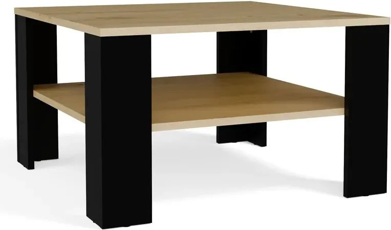 Kwadratowy stolik kawowy dąb artisan + czarny K7-C73