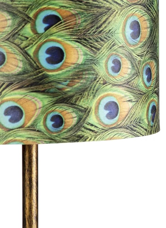 Vintage lampa podłogowa złota z motywem pawia 40 cm - Simplo