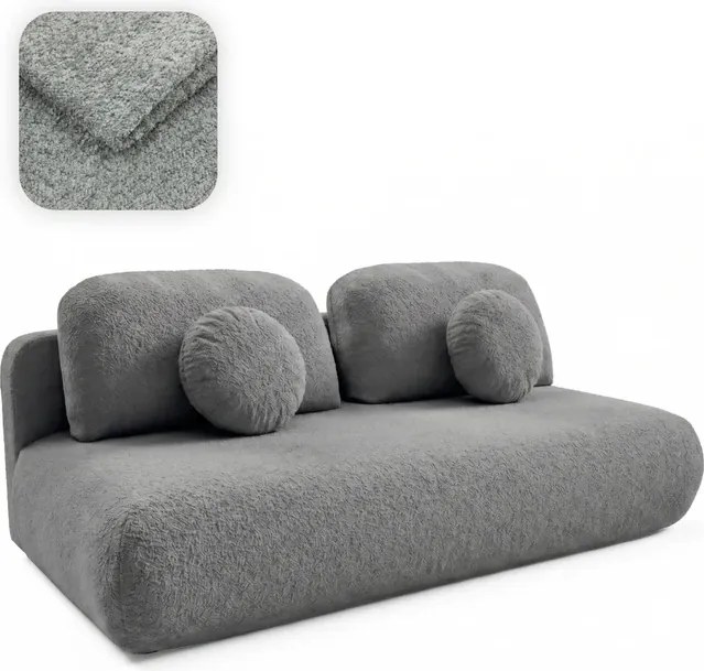 Sofa BASE Rozkładana Dwuosobowa Ciemnoszara Boucle Japandi