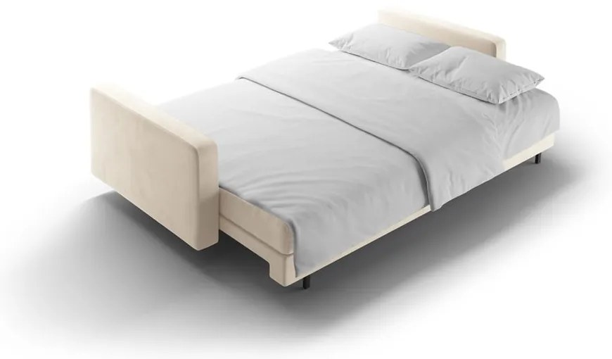 Kremowa aksamitna rozkładana sofa ze schowkiem 222 cm Bali – Cosmopolitan Design