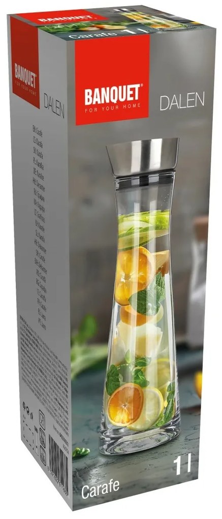 Karafka szklana z nalewką ze stali nierdzewnejDALEN 1000 ml