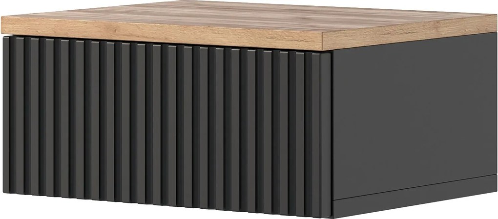 Lamelowa szafka nocna ścienna czarny + dąb craft N6-K03