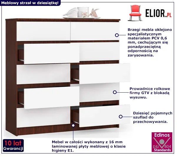 Komoda do salonu z szufladami wenge + biały P9-M15