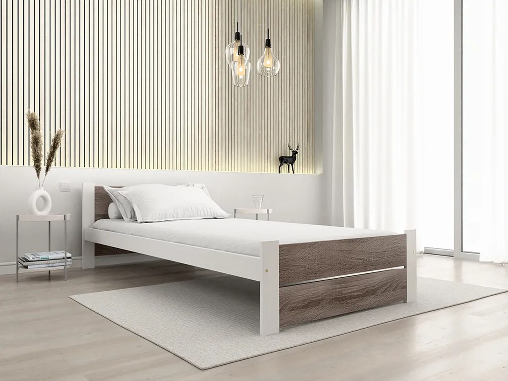 Łóżko IKAROS DOUBLE 80 x 200 cm, białe/dąb truflowy Materac: Materac Coco Maxi 20 cm