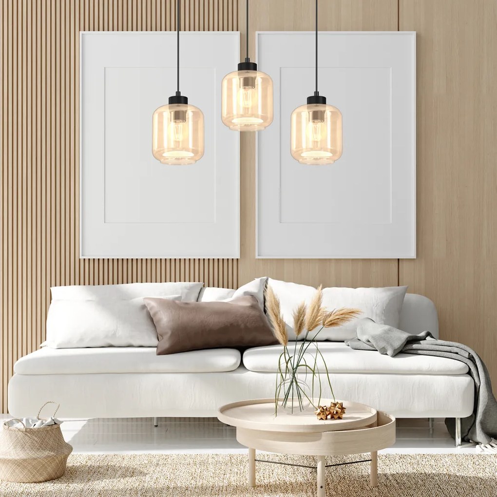 Lampa wisząca SOMBRA AMBER 3xE27, potrójna, 3 klosze, na listwie
