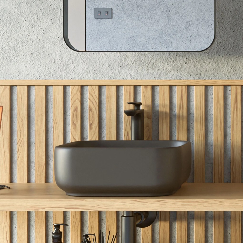 Umywalka ceramiczna nablatowa kwadratowa brązowa bez otworu na baterię 40x40 cm UNO 2 Mokka Matt