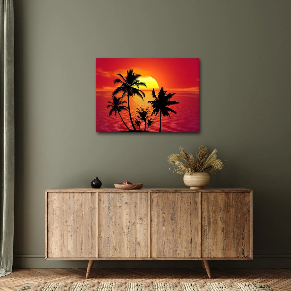 Obraz sylwetki wyspy z palmami (70x50 cm)