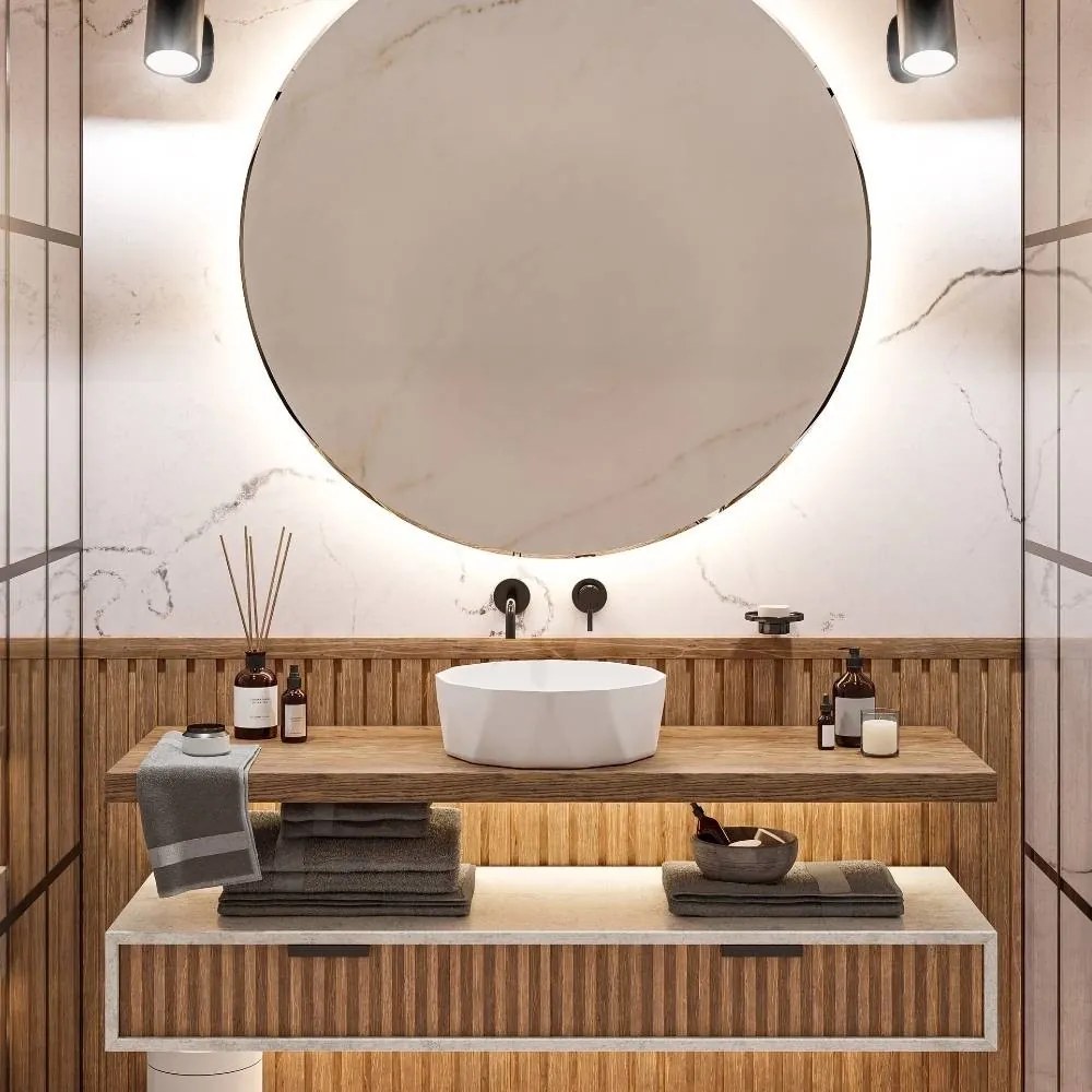 Umywalka z konglomeratu nablatowa okrągła bez otworu na baterię 41 cm PRISMA