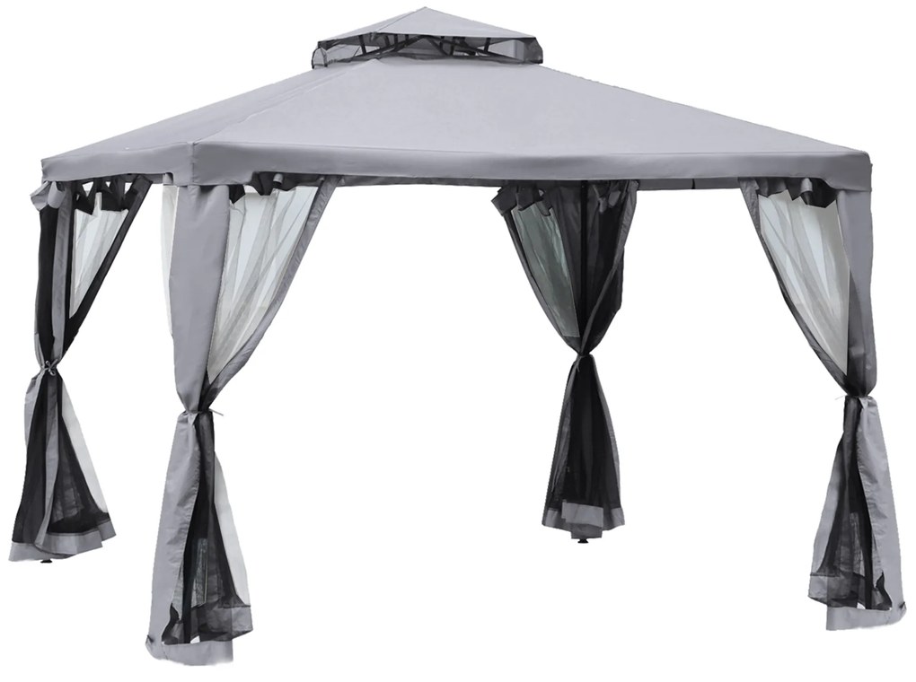 Elegancki Pawilon Outsunny z Ochroną UV i Moskitierą Jasnoszary 2,94 x 2,94m