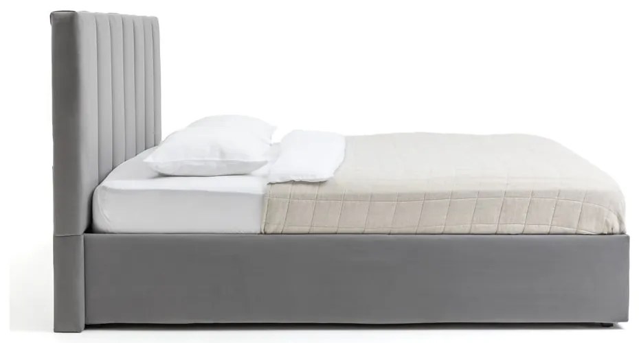 Szare tapicerowane łóżko dwuosobowe ze schowkiem i stelażem 180x200 cm Thessa Bold Line – Bonami Selection