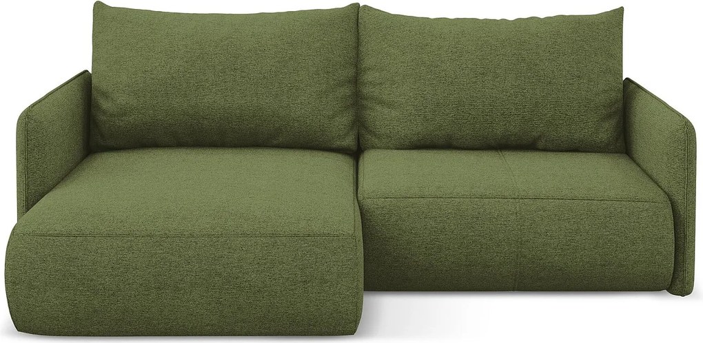 Narożnik lewostronny z funkcją spania - z tkaniny szenilowej - butelkowa zieleń - NANEA