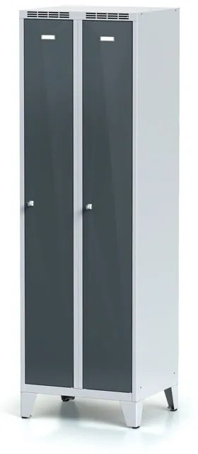 Alfa 3 Metalowa szafka ubraniowa na nogach, 2-drzwiowa, 1920 x 600 x 500 mm, zamek obrotowy, ciemnoszare dwupłaszczowe drzwi