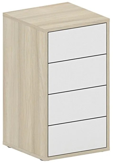 Dostawny kontenerek biurowy FUTURE, 4 szuflady, 400 x 400 x 710 mm, biały/dąb naturalny