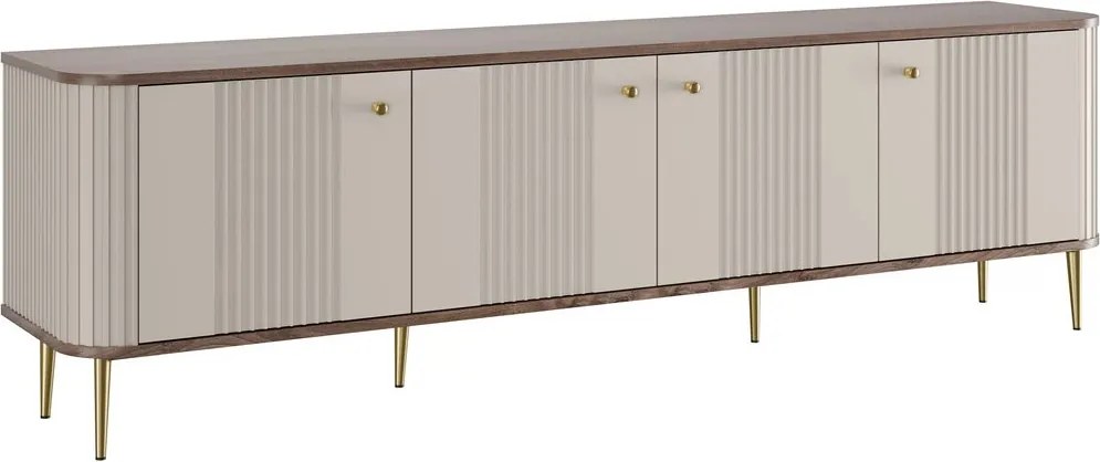 Szafka RTV Vesper 4D 187 cm - kaszmir / orzech / złote nogi