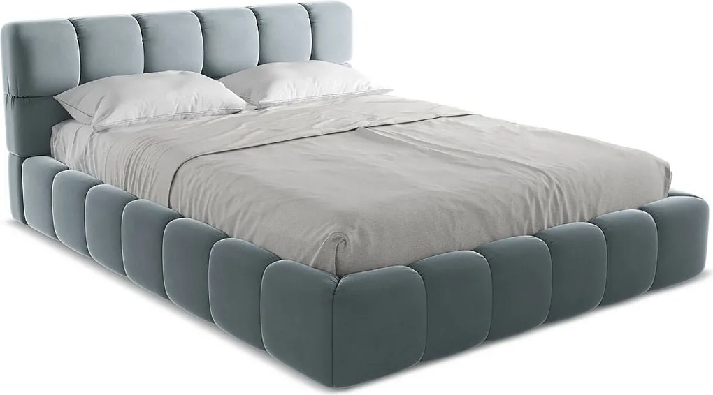 Łóżko 180 x 228 - z weluru - jasny niebieski - NALU