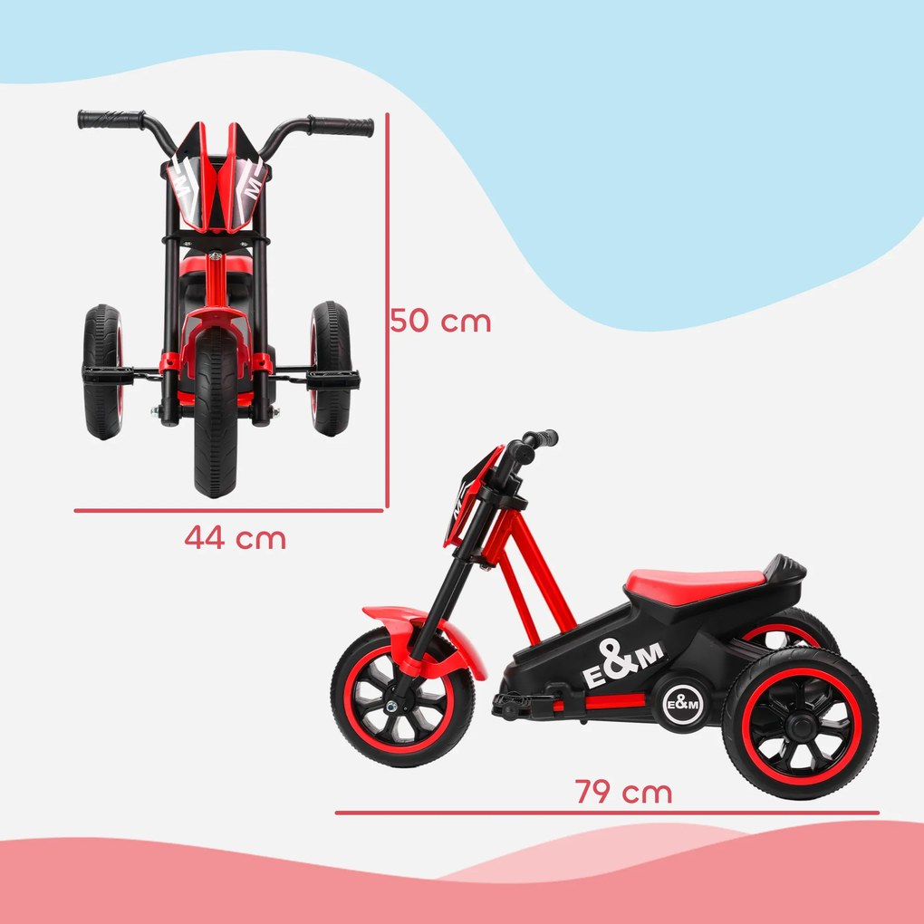 AIYAPLAY Rowerek trójkołowy, rower dziecięcy, rowerek biegowy, rowerek z pedałami dla dzieci 18-36 miesięcy, stal, 79x44x50 cm, czerwony | Aosom PL