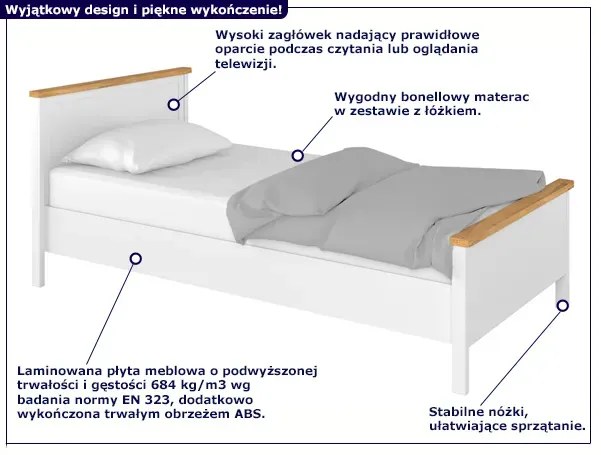 Skandynawskie pojedyncze łóżko z materacem - SO-08