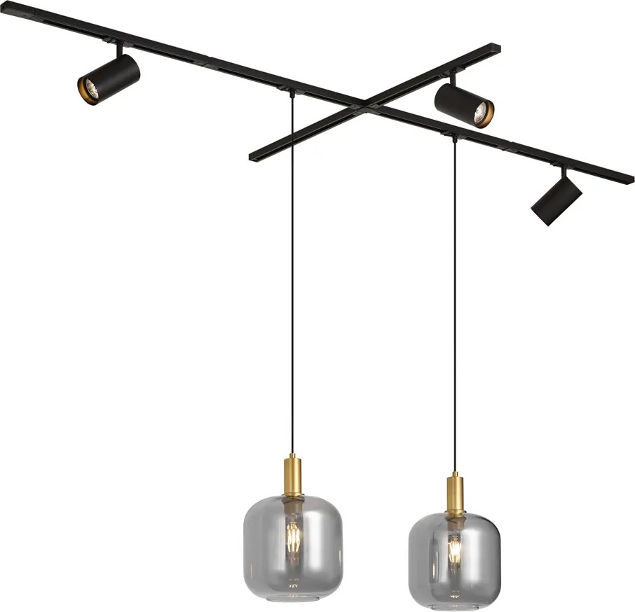 Nowoczesny system szynowy czarny z 2 lampami wiszącymi i 3 reflektorami 1-fazowy - Iconic Zuzanna Jeana Luxe
