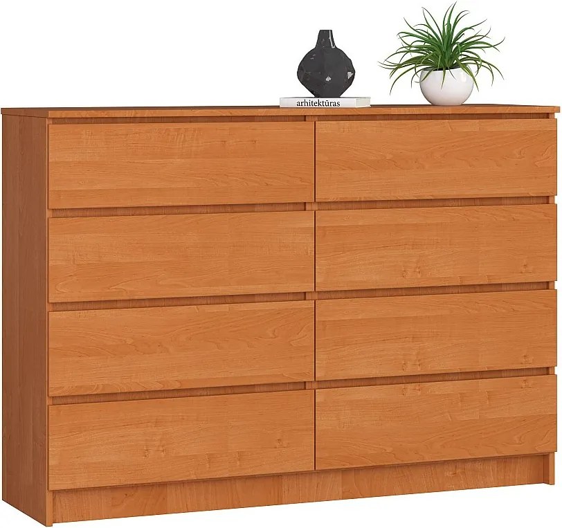 Komoda AKORD K140 Olcha 138 cm 8 szuflad kolor Olcha mat 138x40x99 cm