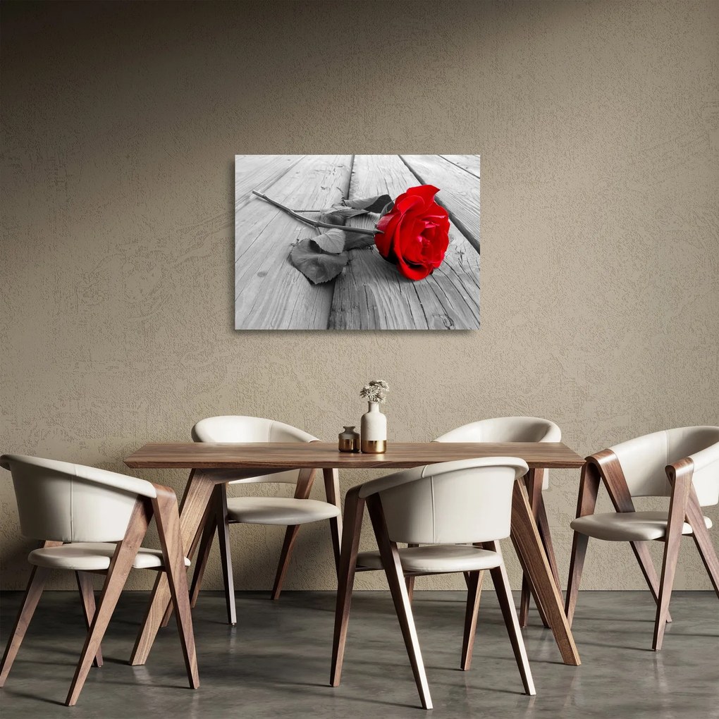 Obraz na szkle czerwonej róży (70x50 cm)