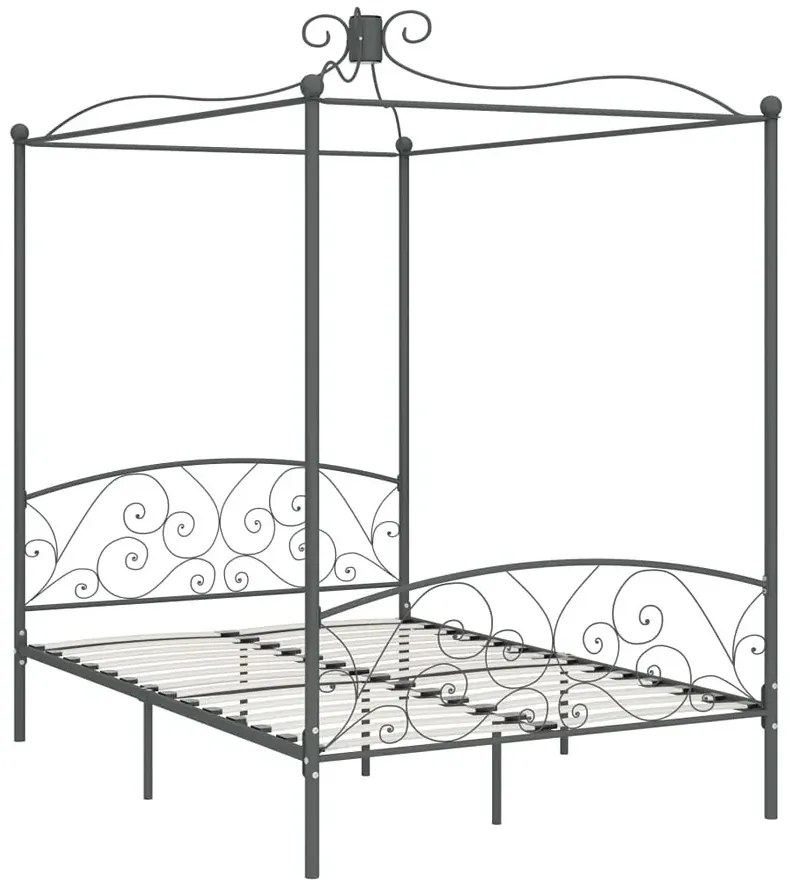Szare metalowe łóżko z baldachimem 160x200 cm E1-A83