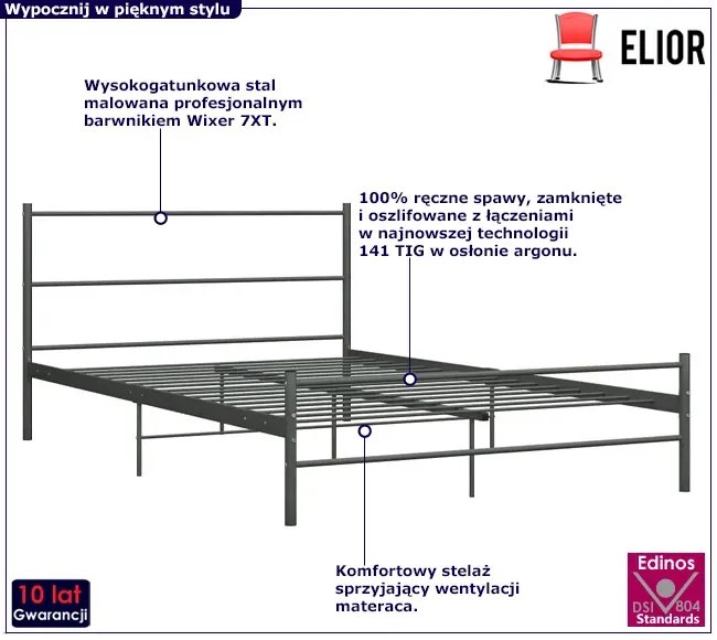 Szare metalowe łóżko dwuosobowe 160x200 cm - Epix