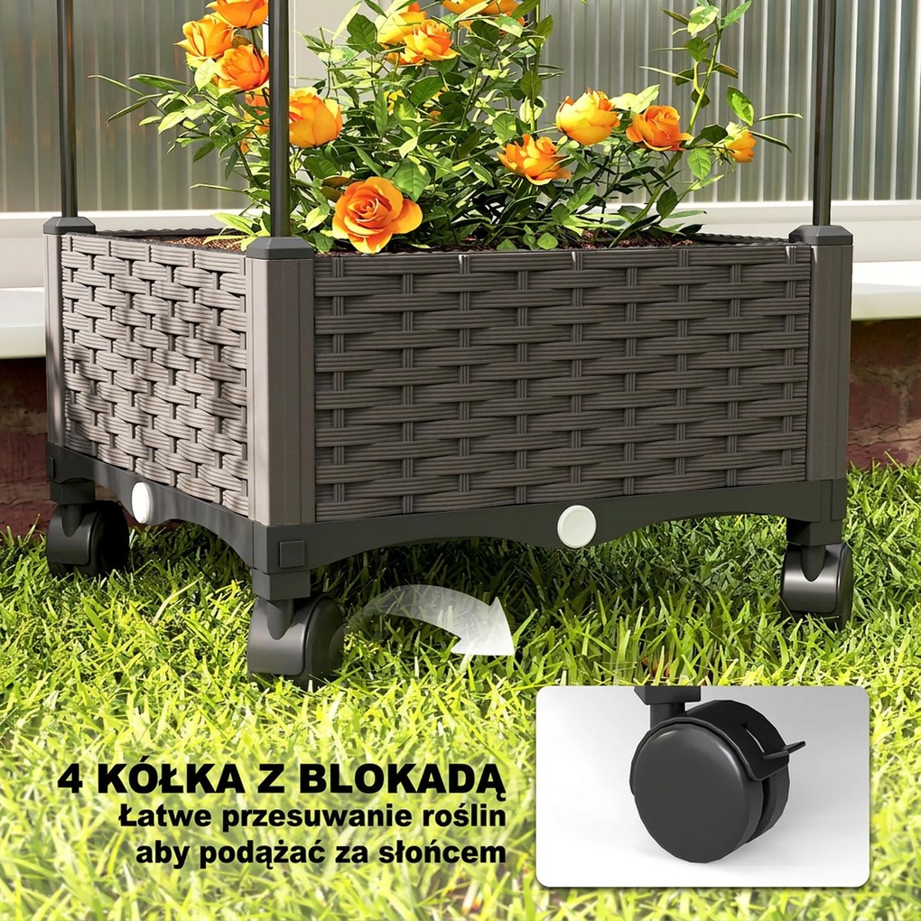 Outsunny Podwyższona grządka z kratką mobilna skrzynka na rośliny z rolką i otworem odpływowym, skrzynka 40 x 40 x 185 cm | Aosom PL