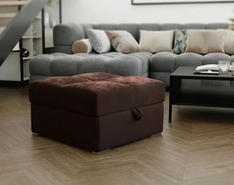 Brązowy taboret ZENOVA z miejscem do przechowywania 65x65 cm